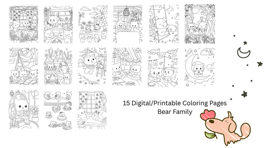 Digital/Printable Coloring Book - Bear Family - Instant Download
