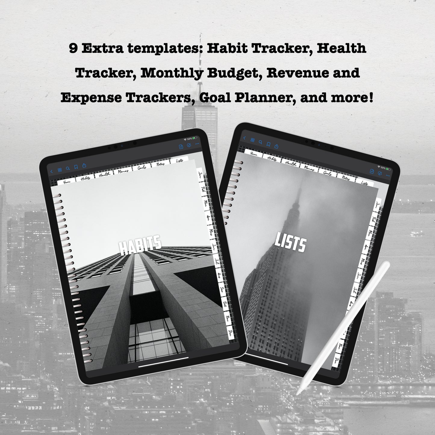 Black and White City Digital Planner - Instant Download