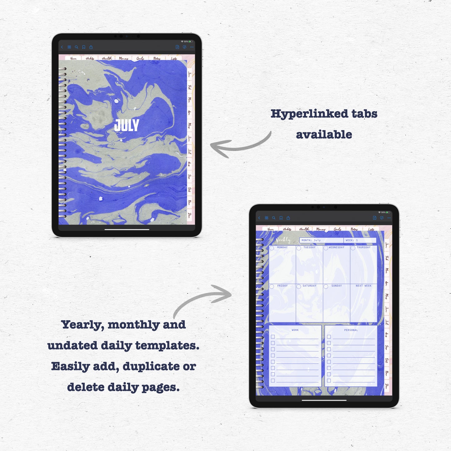 Colored Marble Digital Planner - Instant Download