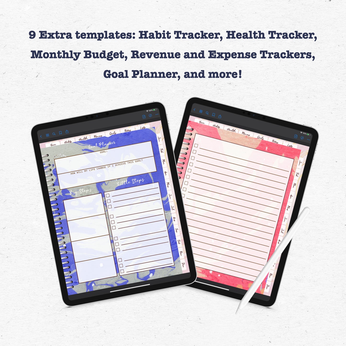 Colored Marble Digital Planner - Instant Download