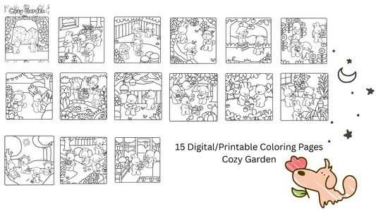 Digital/Printable Coloring Book - Cozy Garden - Instant Download