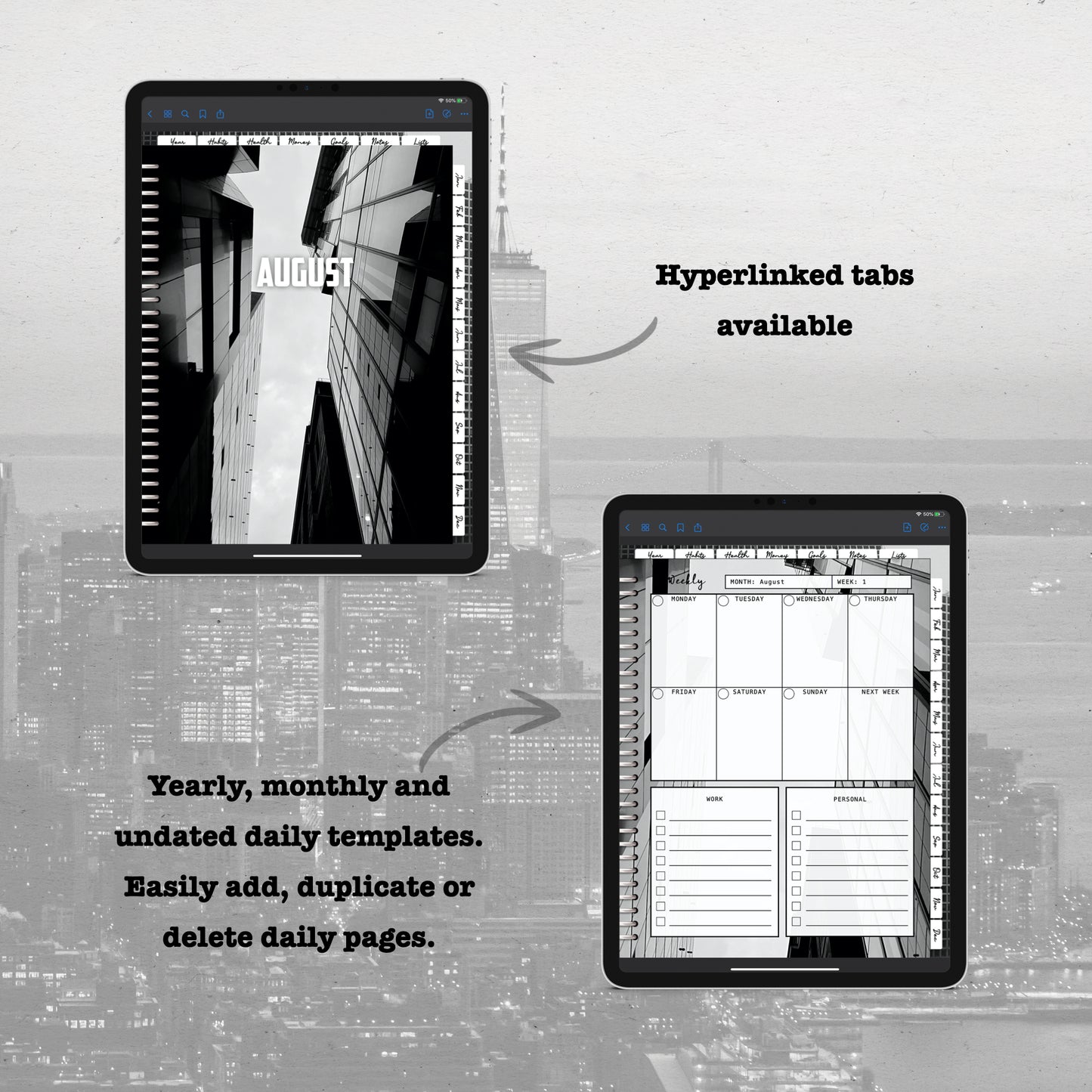Black and White City Digital Planner - Instant Download