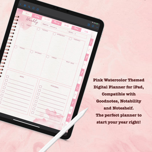 Pink Watercolor Digital Planner - Instant Download