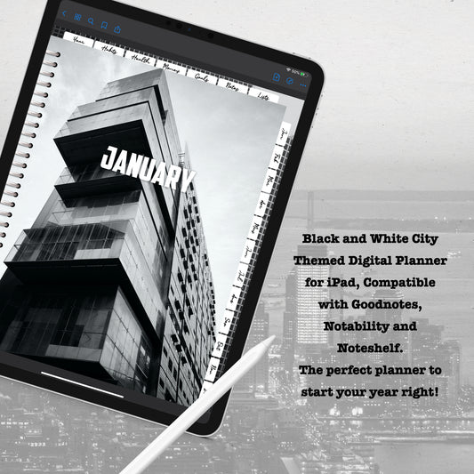 Black and White City Digital Planner - Instant Download